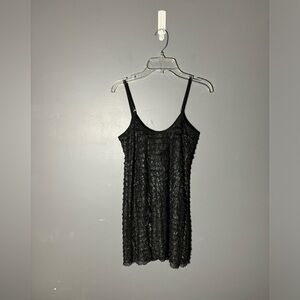 Free People Black Metallic Ruffle Tank Top Spaghetti Strap Size XS